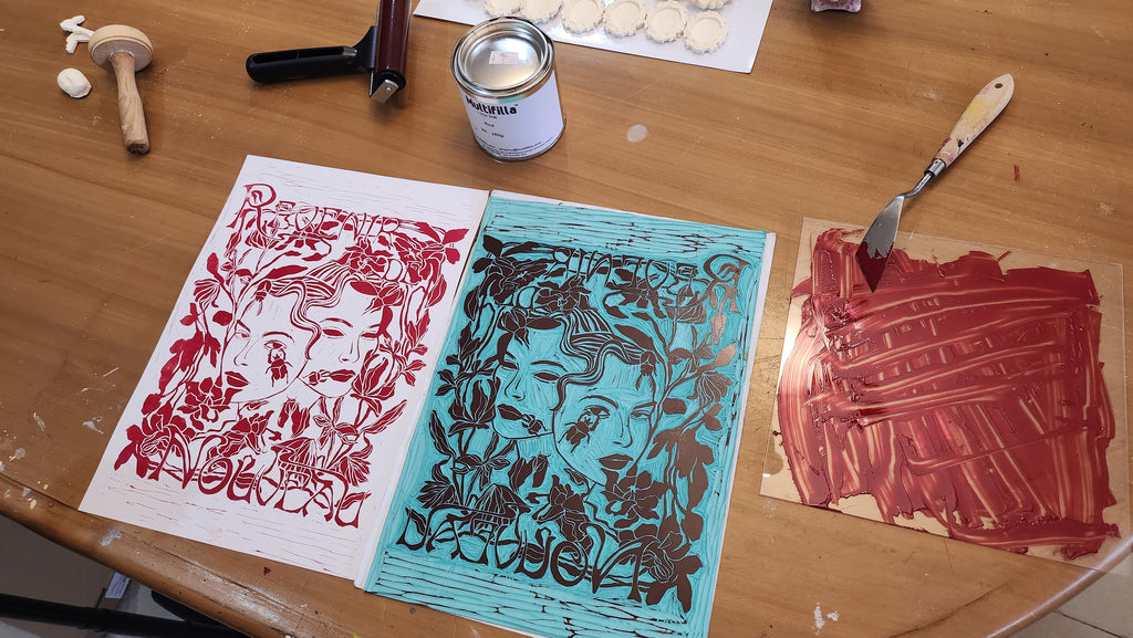 Revenir de Nouveau Hand-carved Lino Art Print