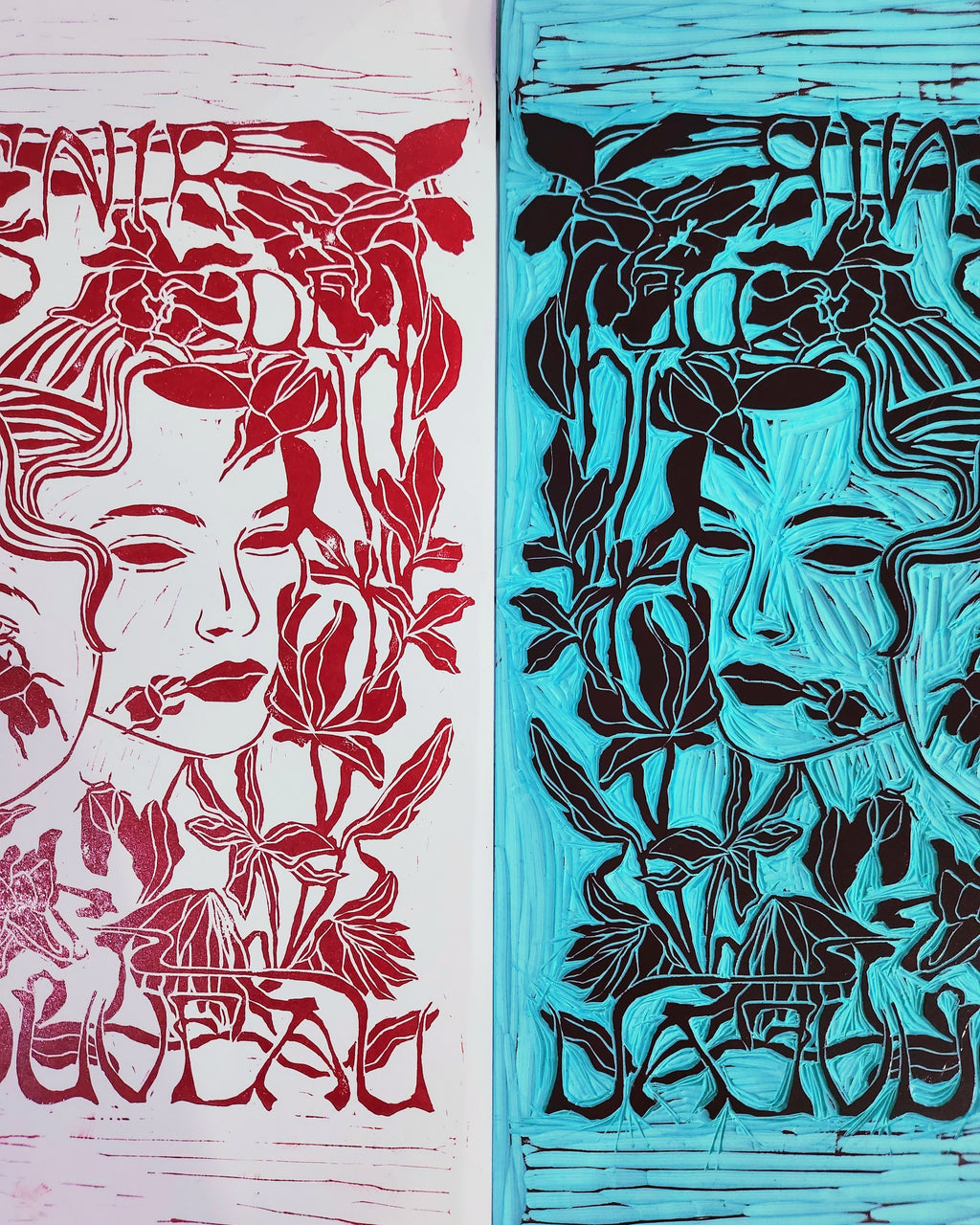 Revenir de Nouveau Hand-carved Lino Art Print