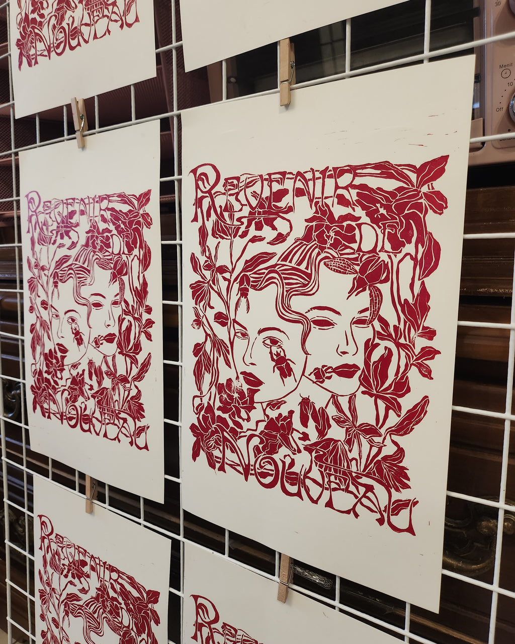 Revenir de Nouveau Hand-carved Lino Art Print