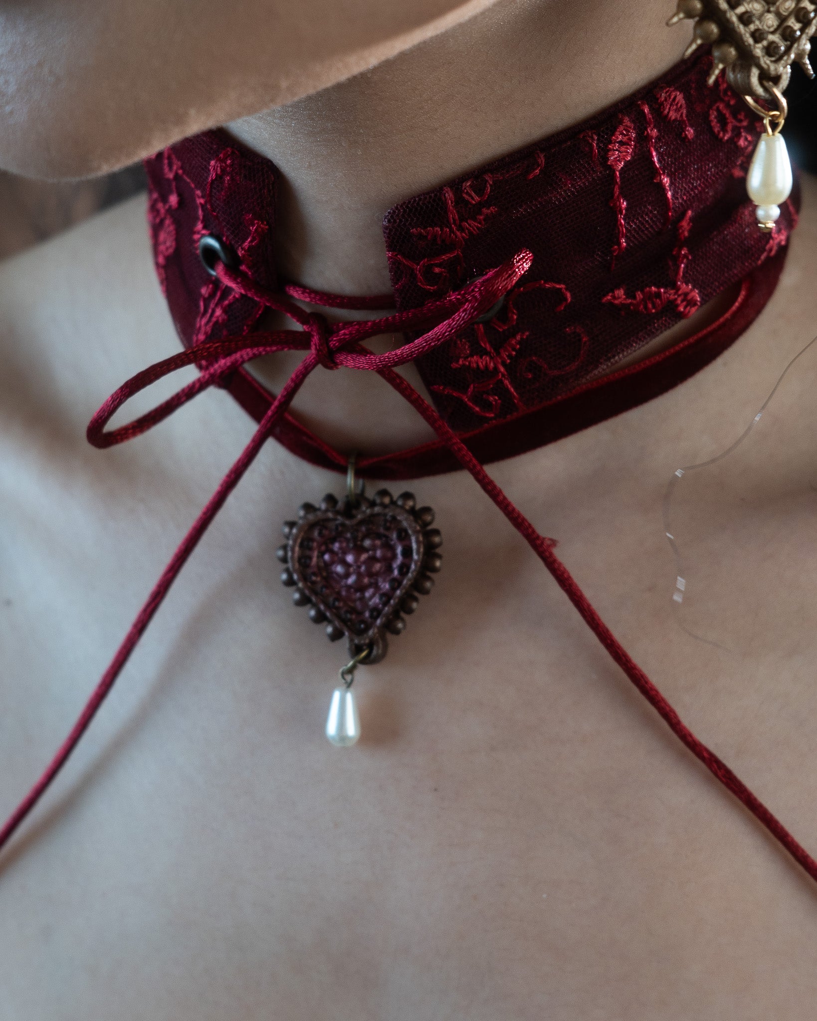 The Casket Wine & Copper Velvet Ribbon Choker (Small)