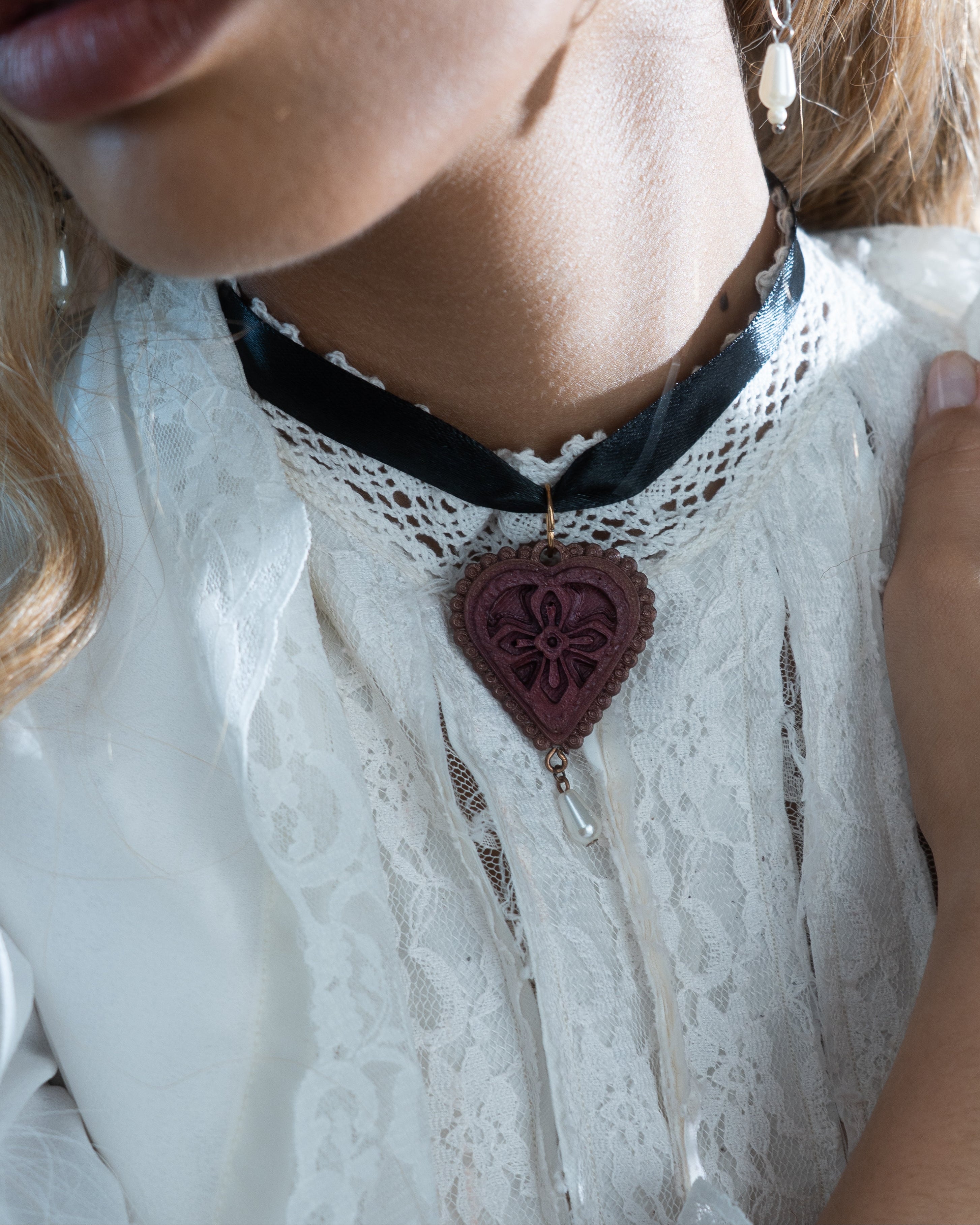 The Cross Wine & Copper Black Satin Ribbon Choker (Medium)
