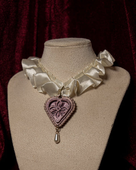 The Cross White Satin Ruffle Choker