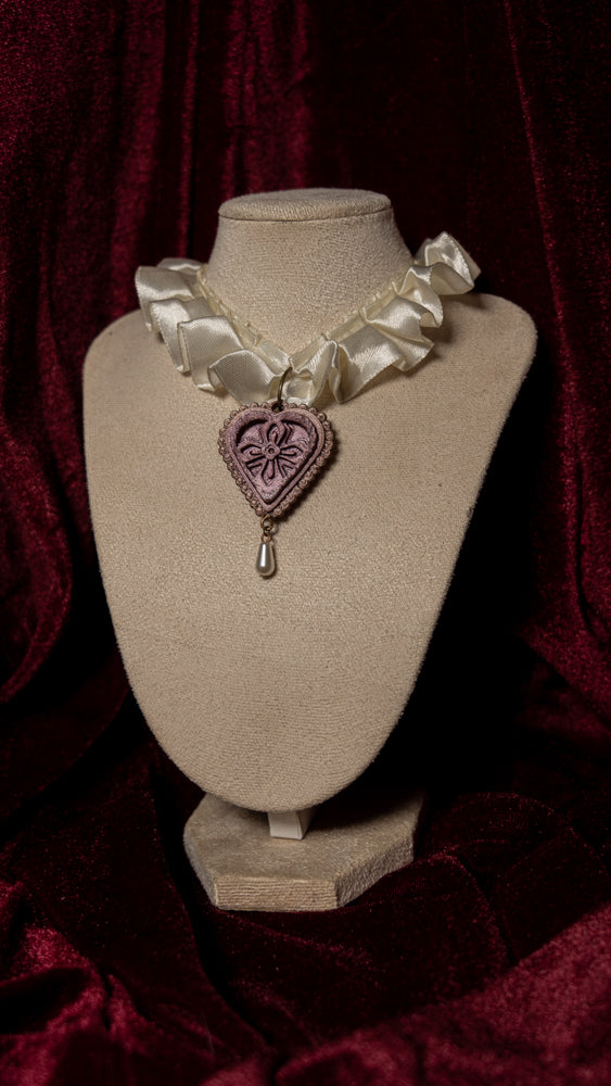 The Cross White Satin Ruffle Choker