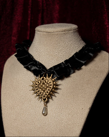 The Stake Black Satin Ruffle Choker