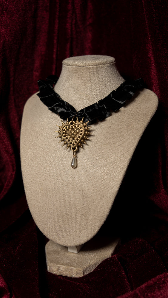 The Stake Black Satin Ruffle Choker
