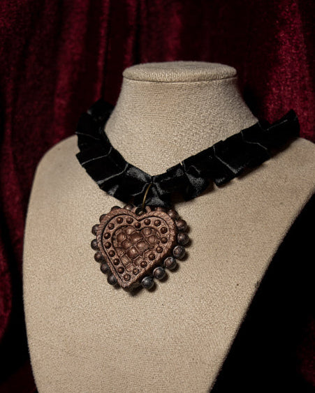 The Casket Black Satin Ruffle Choker