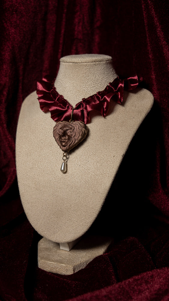 Carmilla Maroon Satin Ruffle Choker