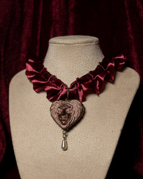 Carmilla Maroon Satin Ruffle Choker
