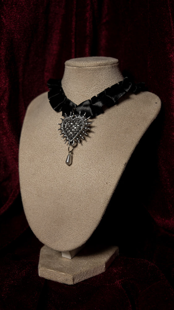 The Stake Black Satin Ruffle Choker