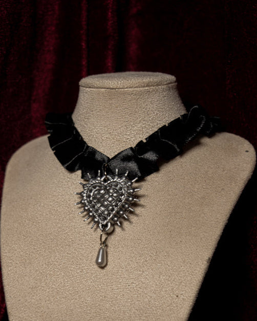 The Stake Black Satin Ruffle Choker