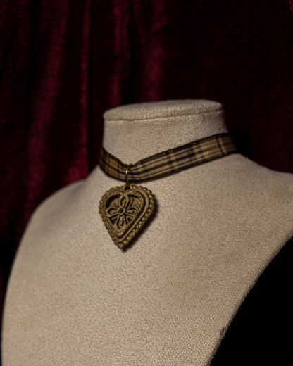 The Cross Brown Plaid Ribbon Choker