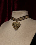 The Cross Brown Plaid Ribbon Choker