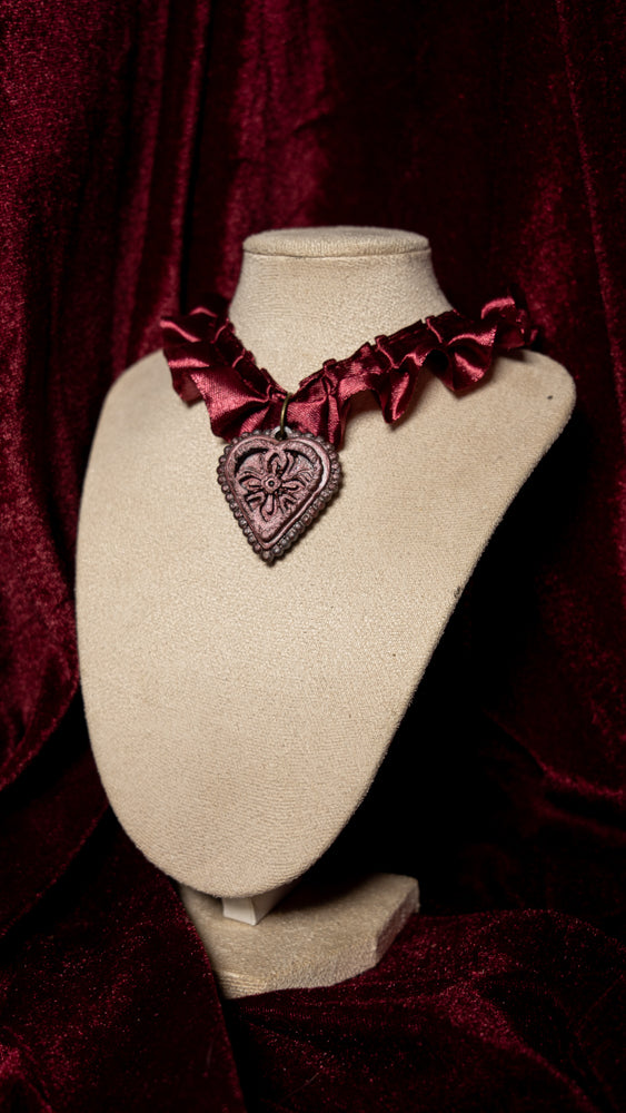 The Cross Maroon Satin Ruffle Choker