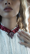 The Cross Wine & Copper Red Satin Ruffle Choker (Medium)