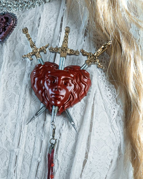 Three of Swords Bleeding Heart Brooch