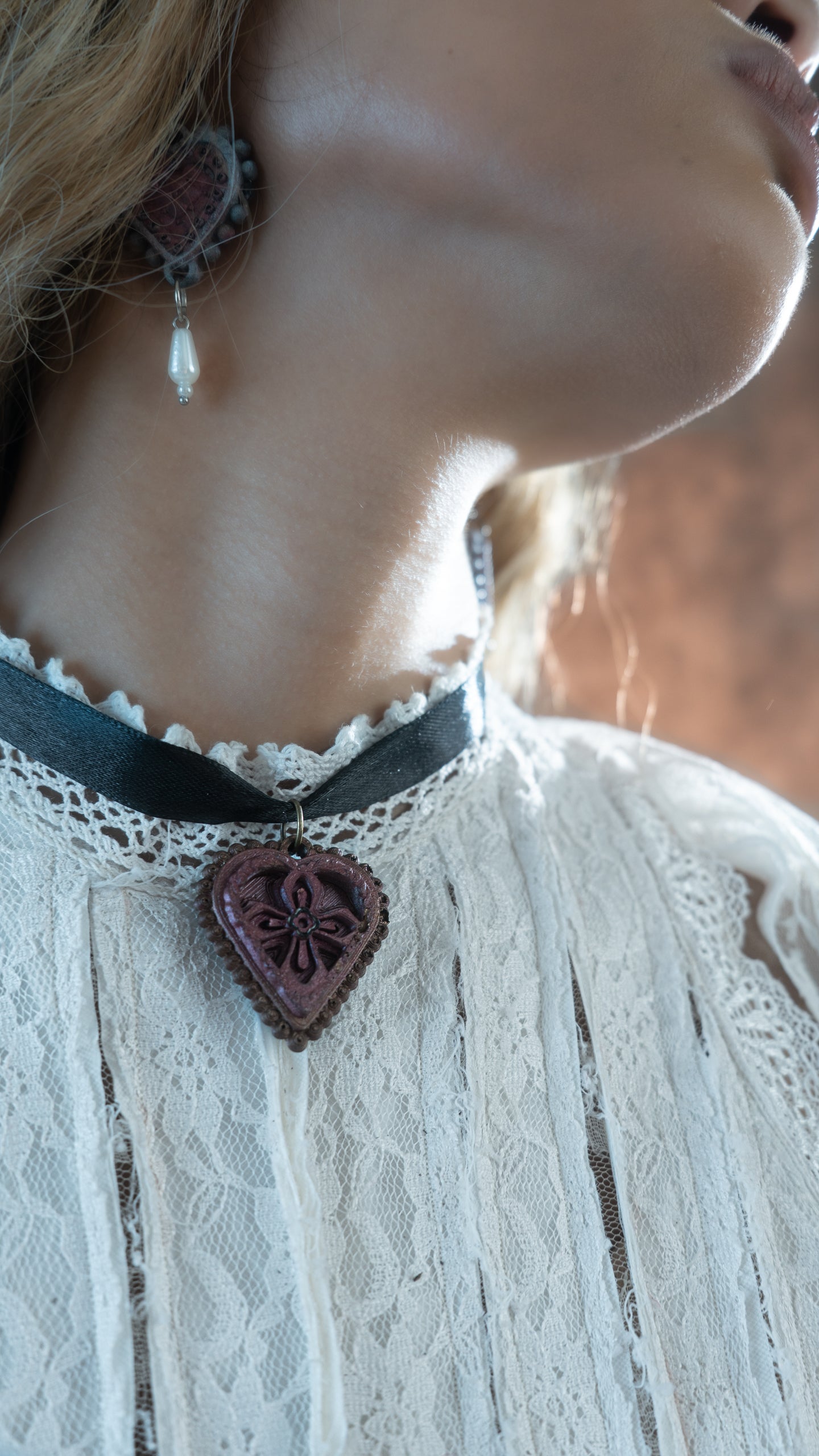 The Cross Wine & Copper Black Satin Ribbon Choker (Medium)