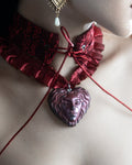 Carmilla Wine & Gunmetal Red Satin Ruffle Choker (Large)