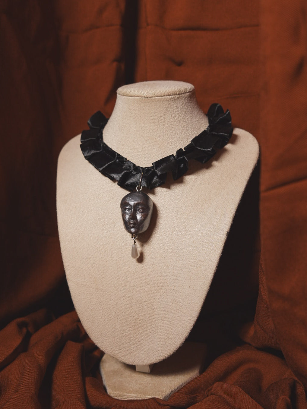 Thomasin Black Satin Ruffle Choker