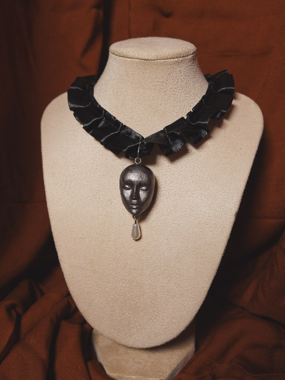 Sleeping Thomasin Black Satin Ruffle Choker
