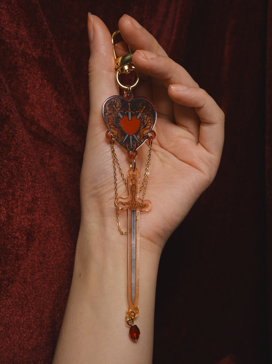 Three of Swords Stained Glass-Style Acrylic Keychain