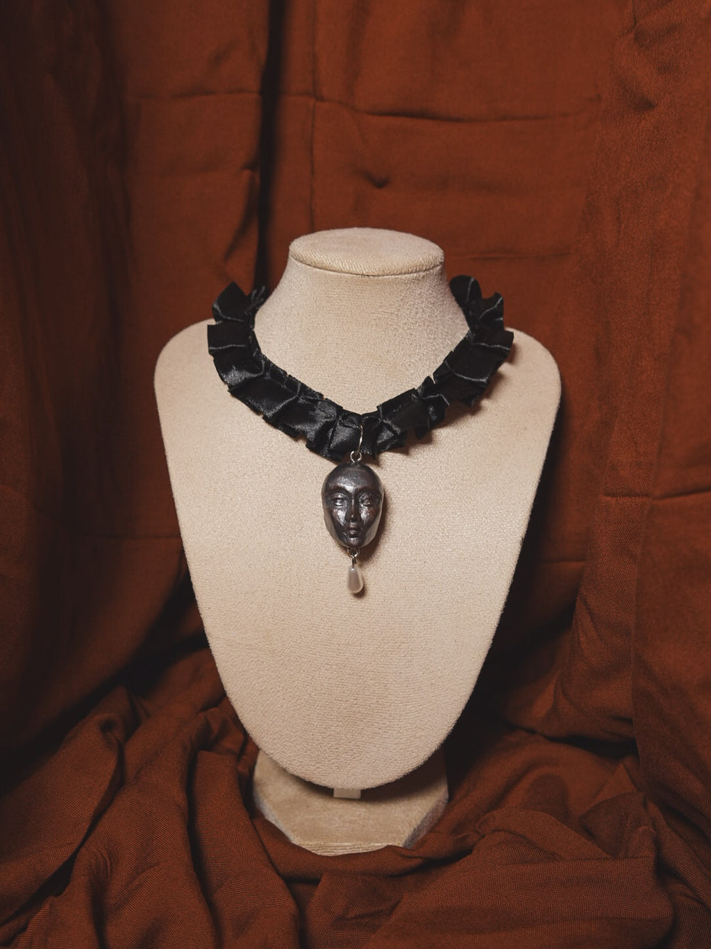 Thomasin Black Satin Ruffle Choker
