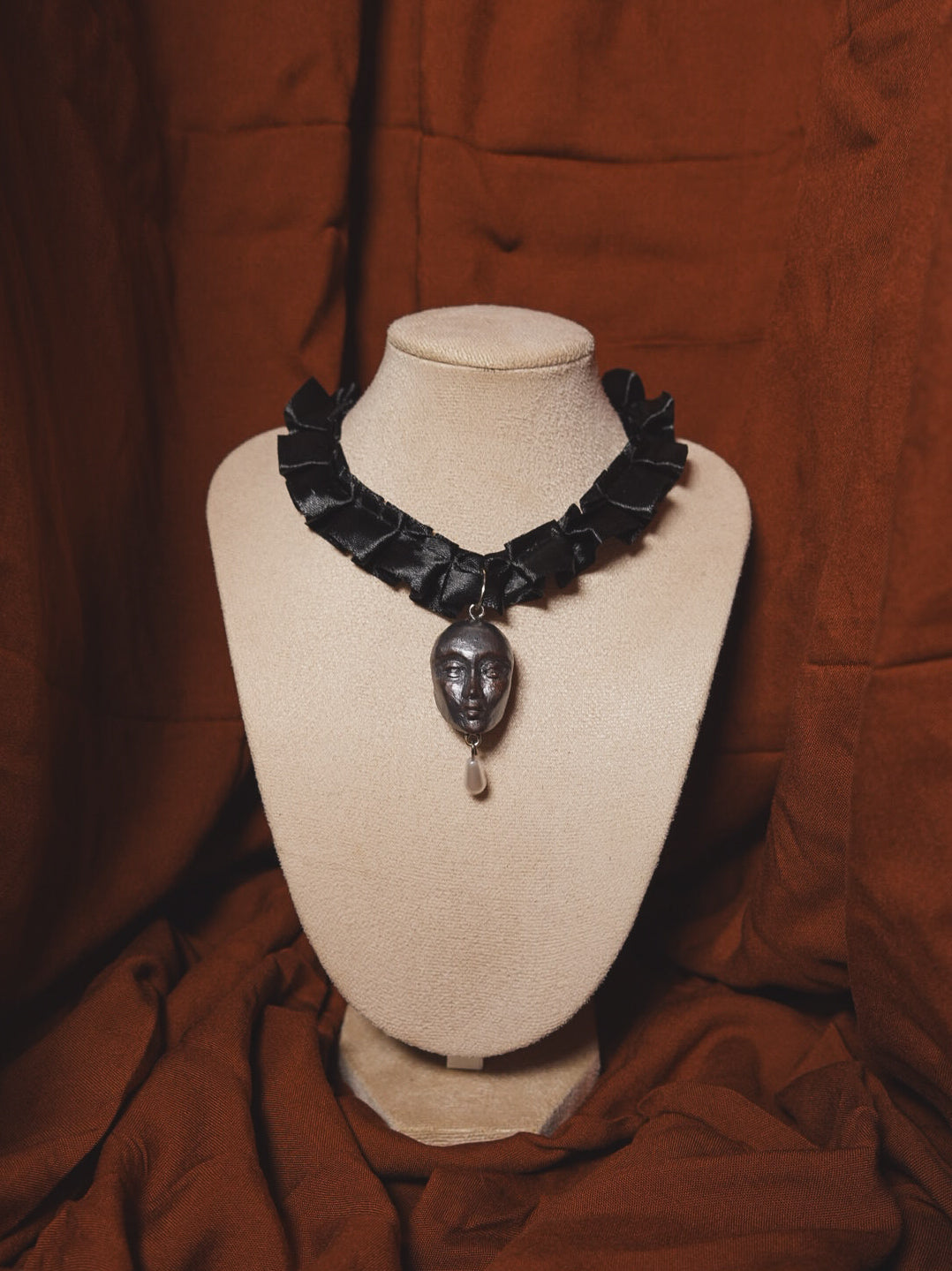 Thomasin Black Satin Ruffle Choker