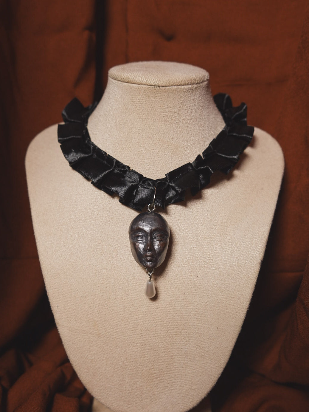 Thomasin Black Satin Ruffle Choker
