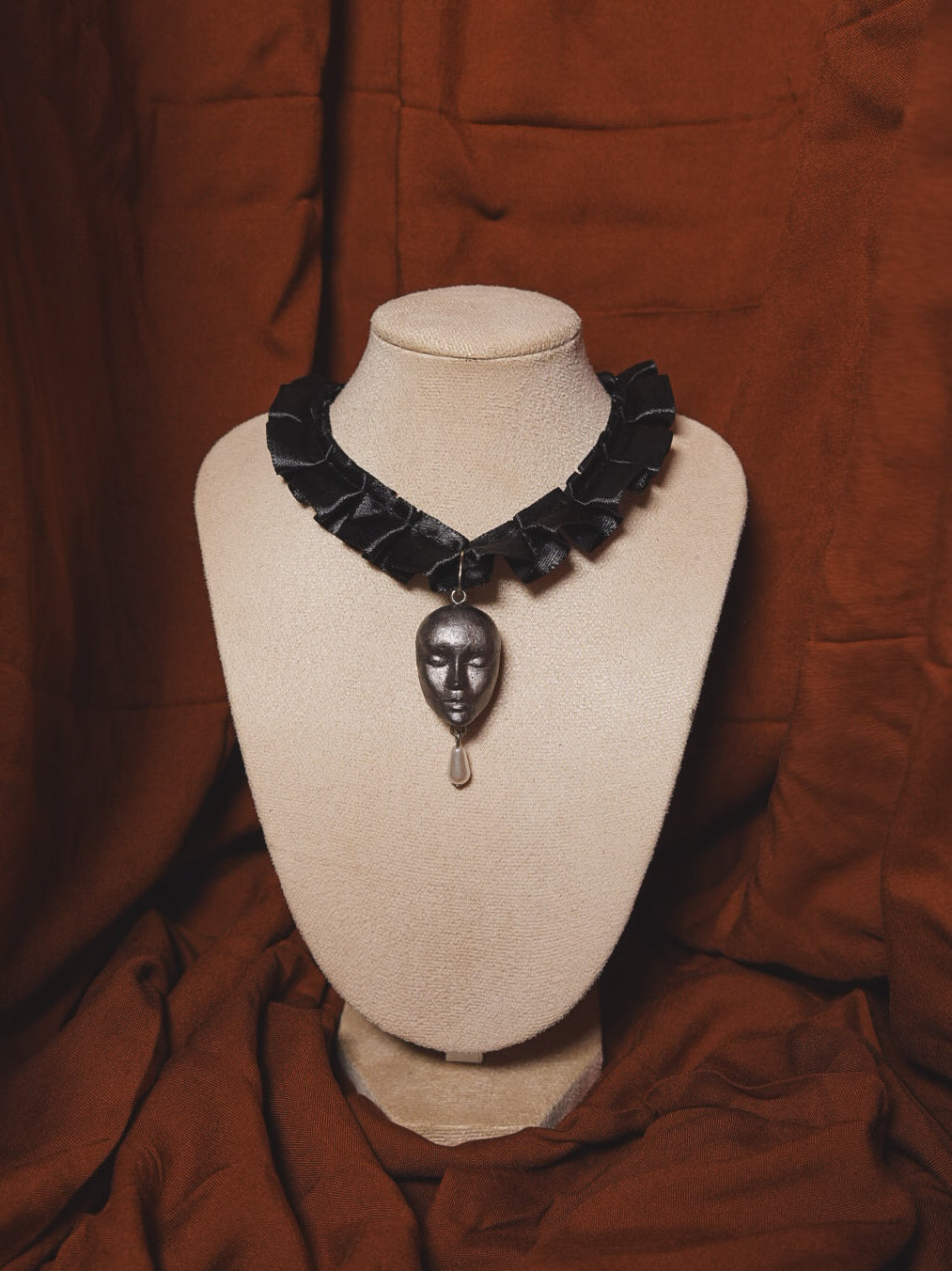 Sleeping Thomasin Black Satin Ruffle Choker