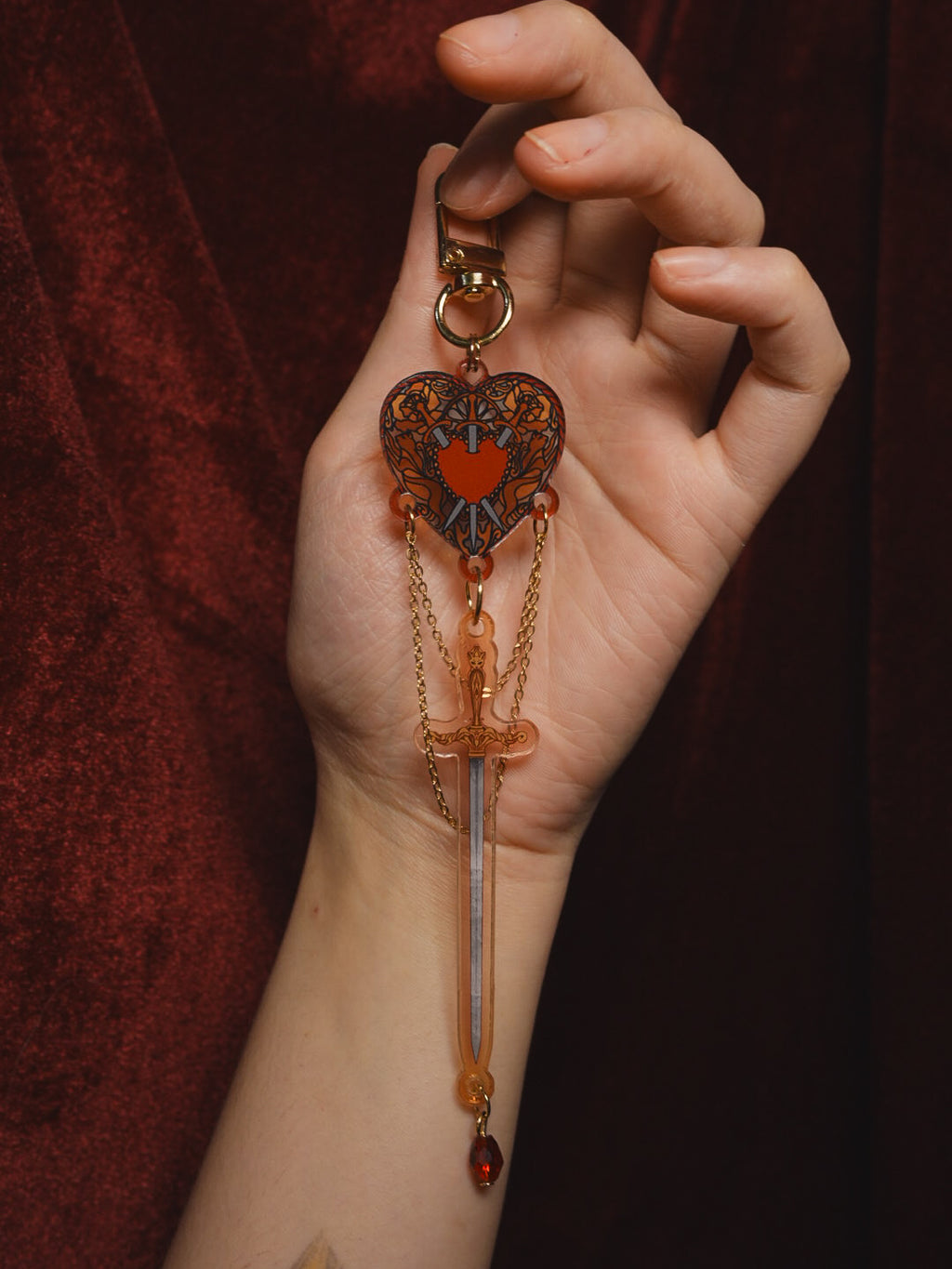 Three of Swords Stained Glass-Style Acrylic Keychain