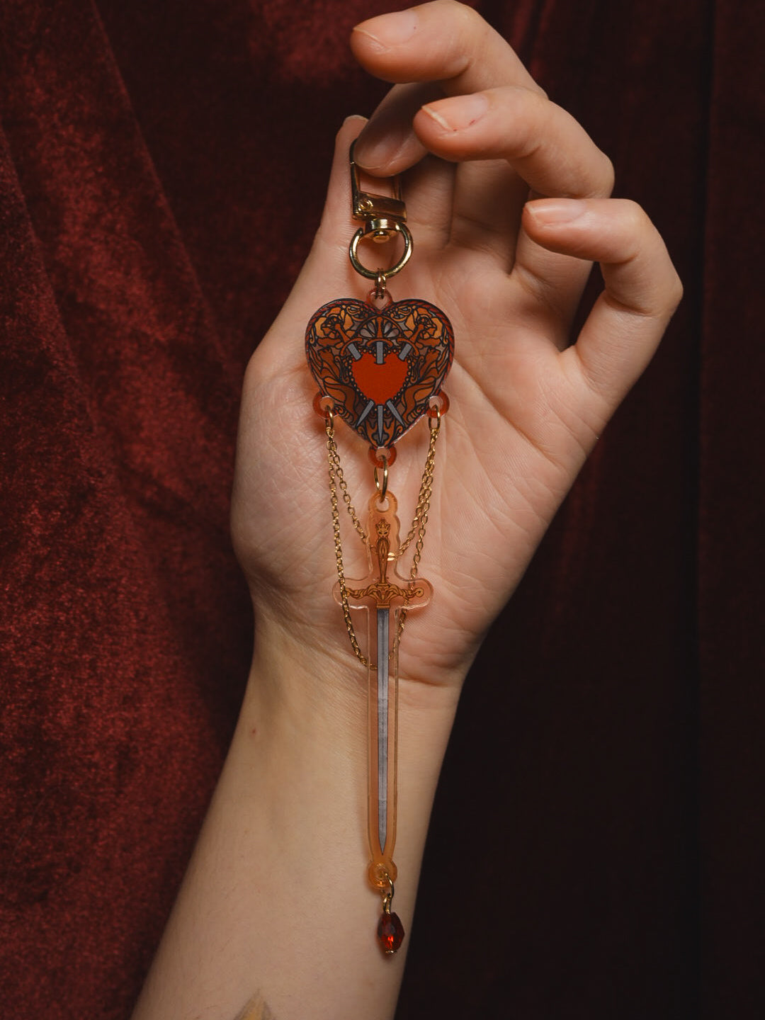Three of Swords Stained Glass-Style Acrylic Keychain