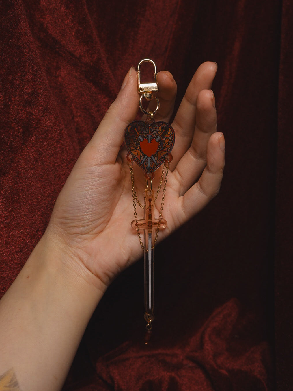 Three of Swords Stained Glass-Style Acrylic Keychain