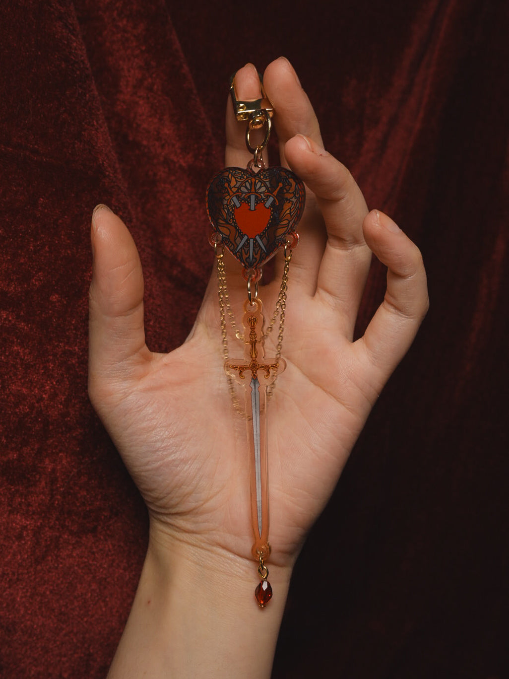 Three of Swords Stained Glass-Style Acrylic Keychain