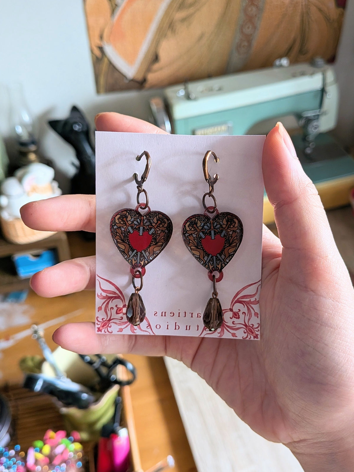 Three of Swords Stained Glass-Style Acrylic Earrings
