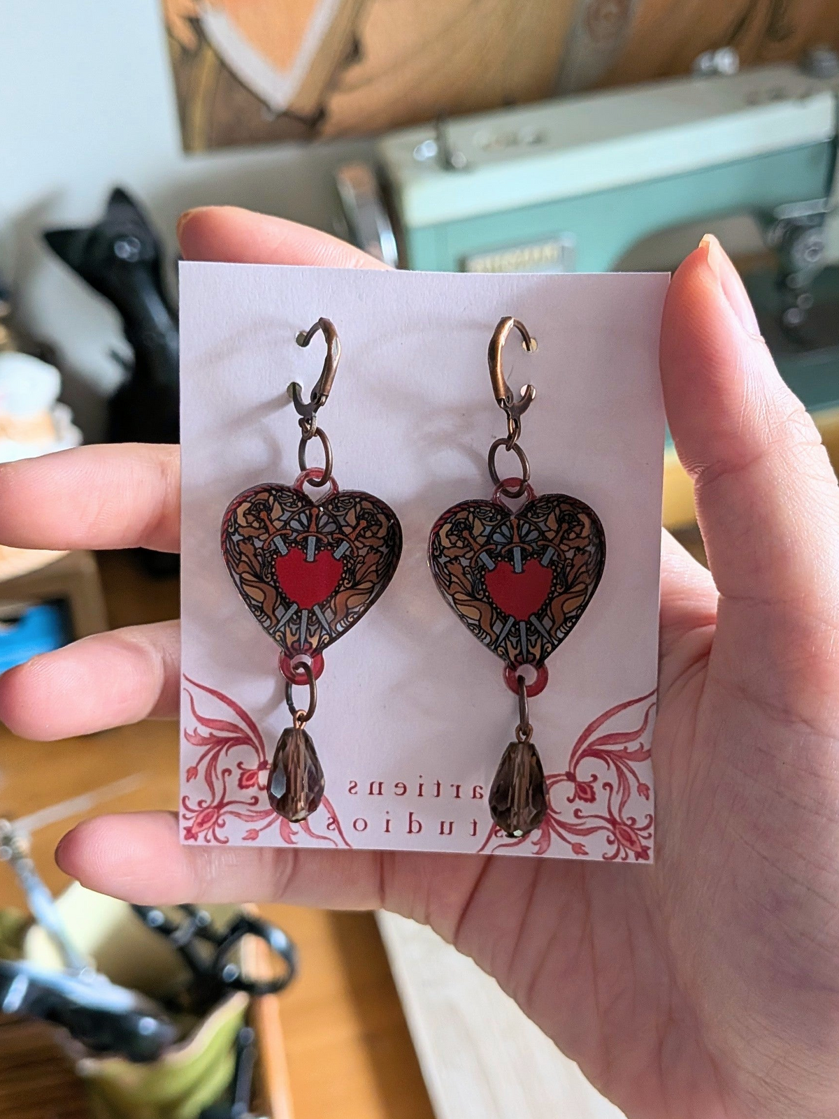 Three of Swords Stained Glass-Style Acrylic Earrings
