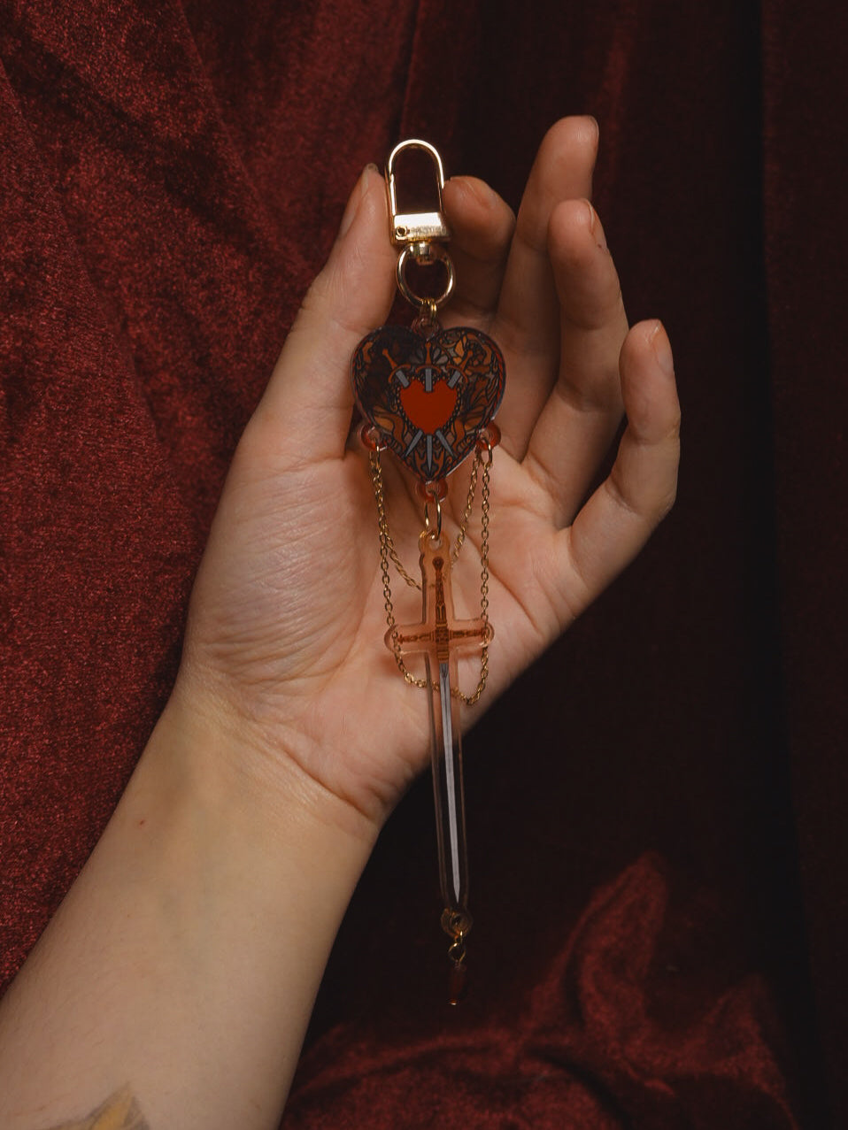 Three of Swords Stained Glass-Style Acrylic Keychain