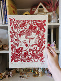 Revenir de Nouveau Hand-carved Lino Art Print