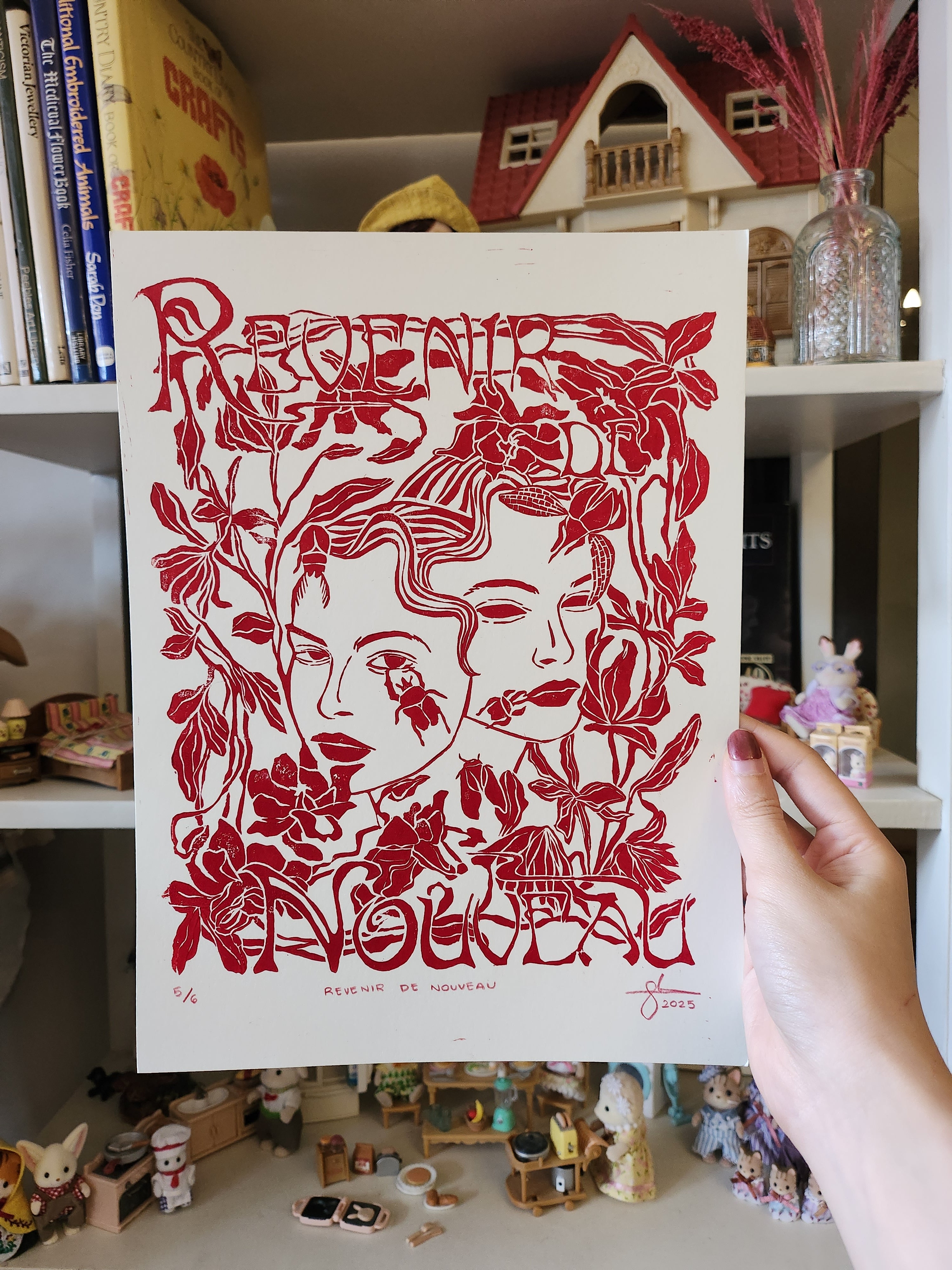 Revenir de Nouveau Hand-carved Lino Art Print