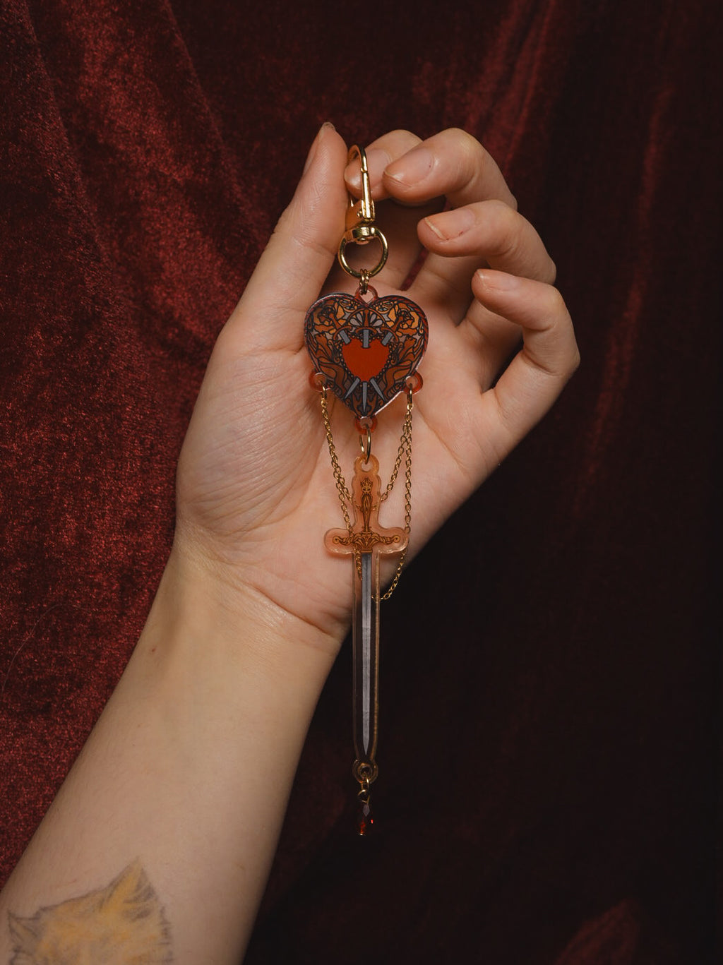 Three of Swords Stained Glass-Style Acrylic Keychain