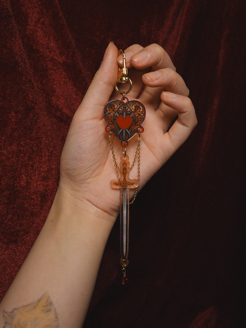 Three of Swords Stained Glass-Style Acrylic Keychain